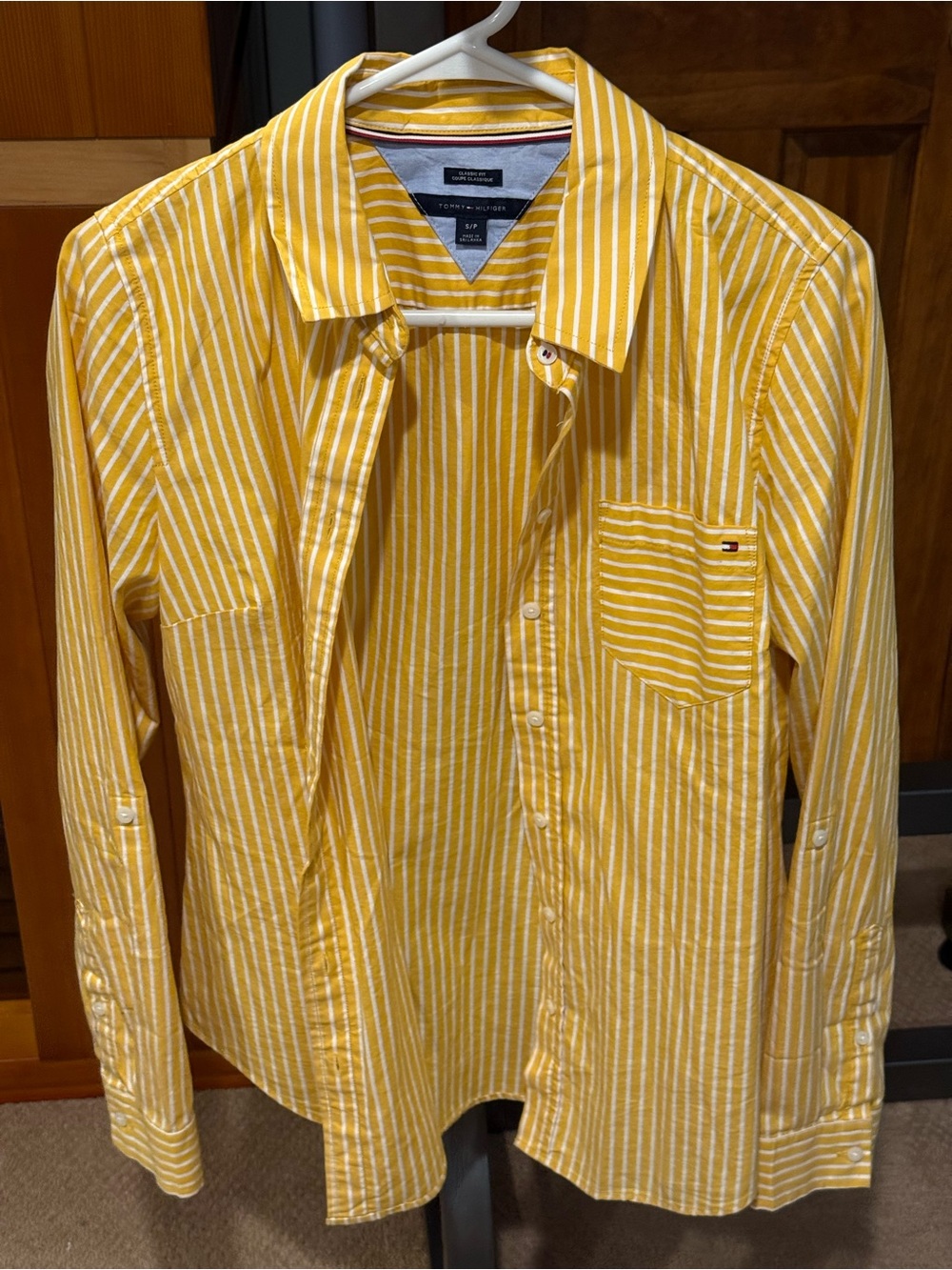 Tommy Hilfiger Yellow and White Striped Button-Down Shirt